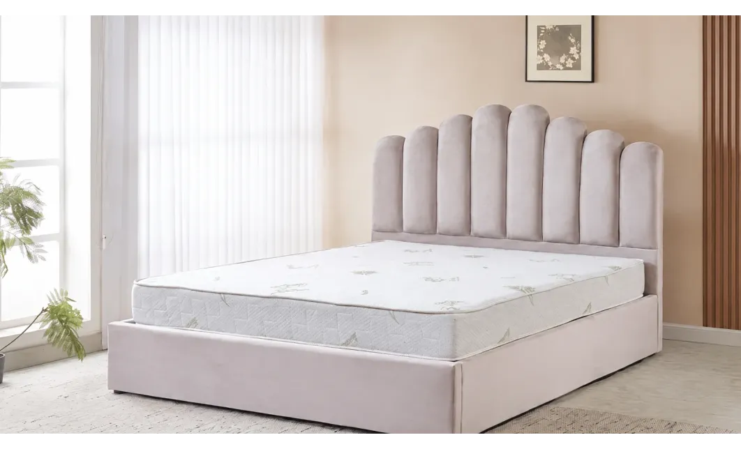 Set Pat Tapițat cu Saltea Bonell Aloe Vera și Somieră Rabatabilă KJB5462, 160x200, Gri 4