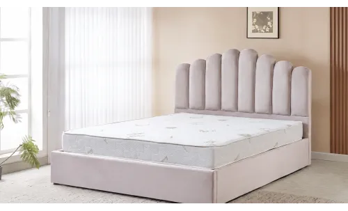 Set Pat Tapițat cu Saltea Bonell Aloe Vera și Somieră Rabatabilă KJB5462, 160x200, Gri