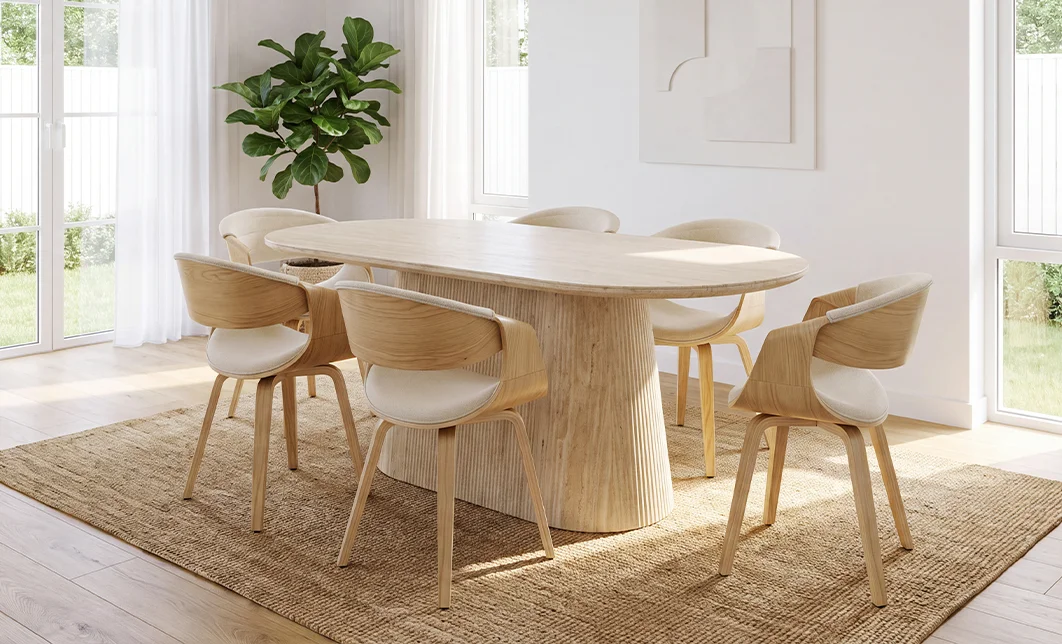 Set Masă Living DTW0801MC Bej cu 6 Scaune JY1829-7 Bej