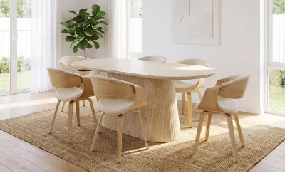 Set Masă Living DTW0801MC Bej cu 6 Scaune JY1829-7 Bej