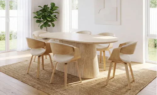 Set Masă Living DTW0801MC Bej cu 6 Scaune JY1829-7 Bej