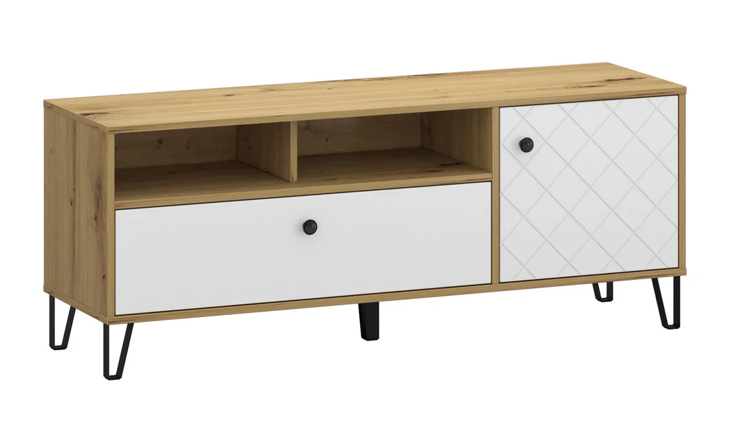 Comodă TV Sorrento B Stejar Artisan, Alb Mat
