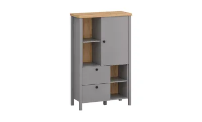 Vitrină Melini C Gri Ardezie, Stejar Artisan
