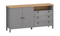 Comodă Melini K Gri Ardezie, Stejar Artisan