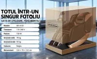 Fotoliu de Masaj A101 SL Negru/Maro, Șină SL 135 cm, 6 Role, 18 Programe, Zero Gravity, Încălzire cu Pelin 8
