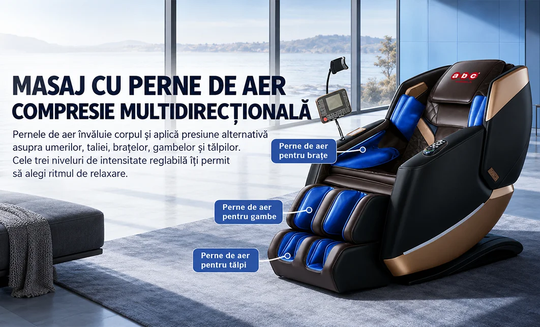 Fotoliu de Masaj A101 SL Negru/Maro, Șină SL 135 cm, 6 Role, 18 Programe, Zero Gravity, Încălzire cu Pelin