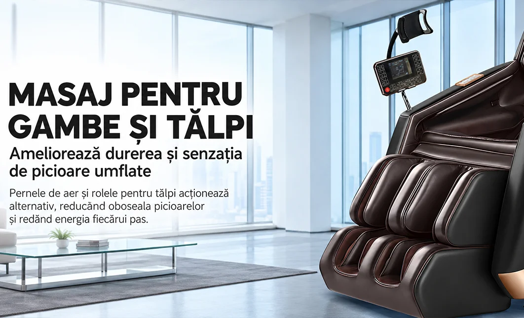 Fotoliu de Masaj A101 SL Negru/Maro, Șină SL 135 cm, 6 Role, 18 Programe, Zero Gravity, Încălzire cu Pelin