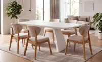 Set Masă Living Extensibilă DTW1002 Albă cu 6 Scaune DCW2703 CF Bej