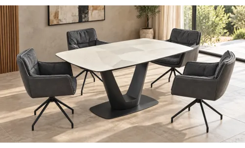 Set Masă Extensibilă CT139 cu 4 Scaune KJC389 Negre