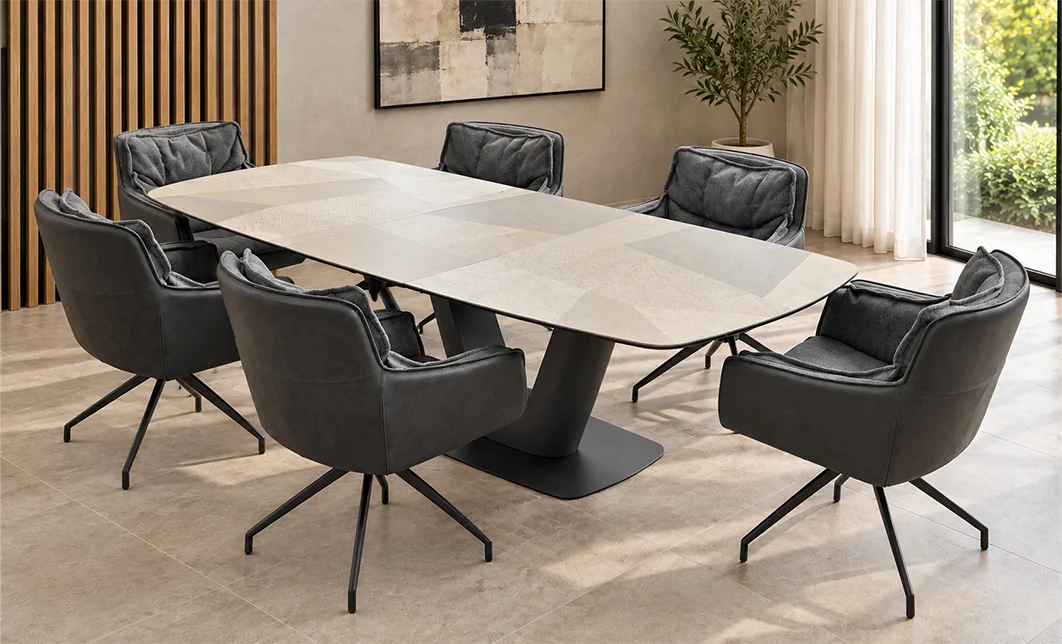 Set Masă Extensibilă CT139 cu 6 Scaune KJC389 Negre