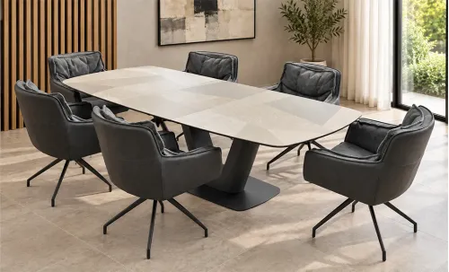 Set Masă Extensibilă CT139 cu 6 Scaune KJC389 Negre