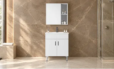 Set Mobilier Baie KJBS-P007-60 Alb cu Lavoar și Oglindă