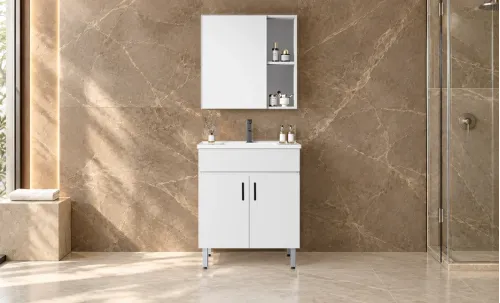 Set Mobilier Baie KJBS-P007-60 Alb cu Lavoar și Oglindă