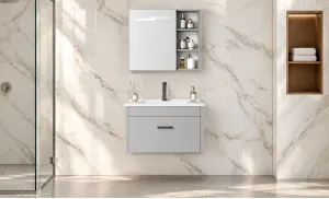 Set Mobilier Baie KJ-L021 Gri cu Lavoar și Oglindă