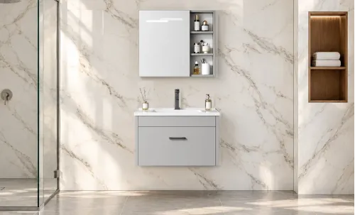 Set Mobilier Baie KJ-L021 Gri cu Lavoar și Oglindă