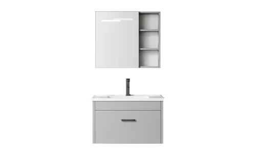 Set Mobilier Baie KJ-L021 Gri cu Lavoar și Oglindă