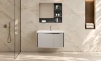 Set Mobilier Baie KJBS-26-80 Gri cu Lavoar și Oglindă