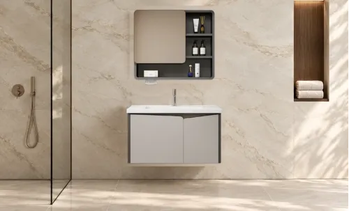 Set Mobilier Baie KJBS-26-60 Gri cu Lavoar și Oglindă