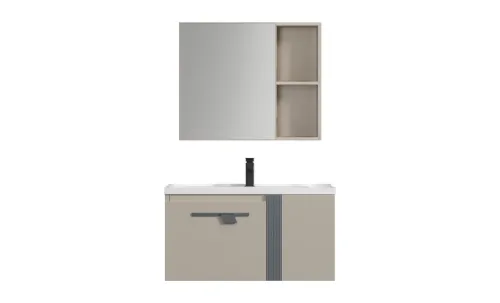 Set Mobilier Baie KJBS-2504-60 Bej cu Lavoar și Oglindă