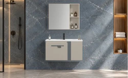 Set Mobilier Baie KJBS-2504-60 Bej cu Lavoar și Oglindă
