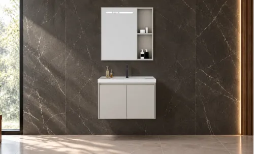 Set Mobilier Baie KJBS-X1-60 Bej cu Lavoar și Oglindă LED