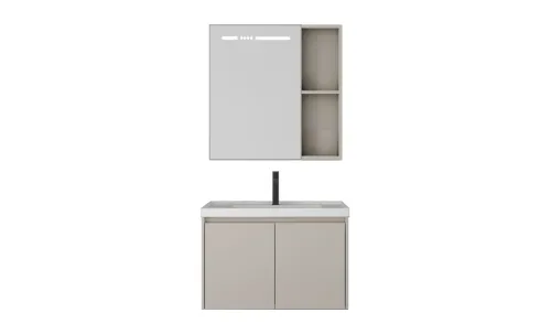 Set Mobilier Baie KJBS-X1-60 Bej cu Lavoar și Oglindă LED