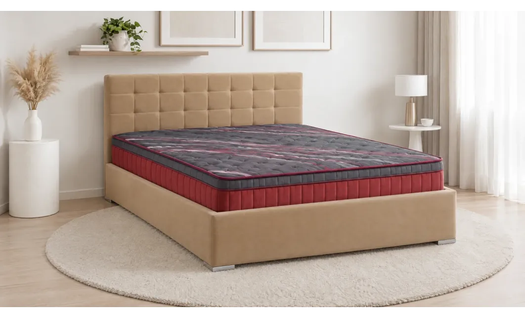 Pat Tapitat Claudia Beige cu somiera metalica fixa 160x200