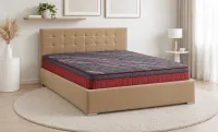 Pat Tapitat Claudia Beige cu somiera metalica fixa 160x200