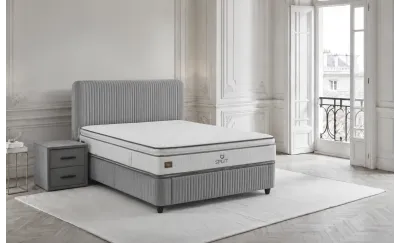 Set Pat Tapitat cu Saltea Bella Grey 160x200