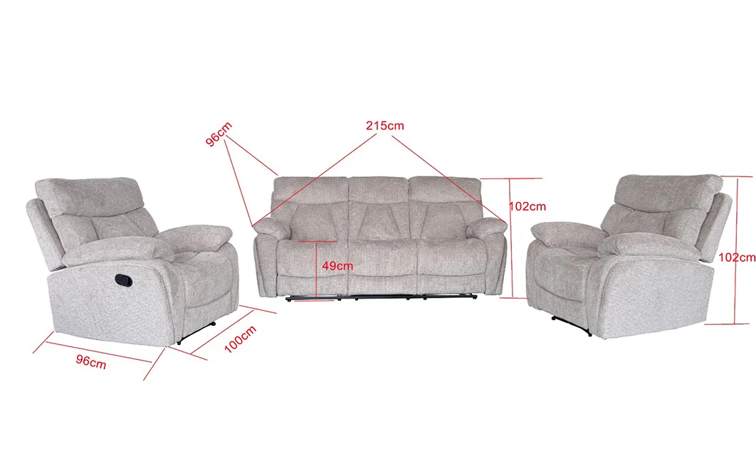 Set canapea cu 2 fotolii, sistem recliner manual Havana, Bej 1