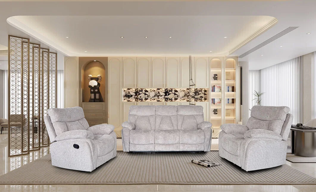 Set canapea cu 2 fotolii, sistem recliner manual Havana, Bej