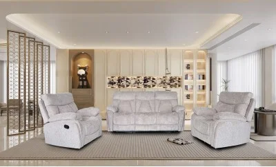 Set canapea cu 2 fotolii, sistem recliner manual Havana, Bej