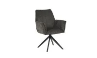 Set Masă Living Extensibilă KJT380 Blat Lucios Alb cu 6 Scaune Rotative DCM0601AS Gri Închis
