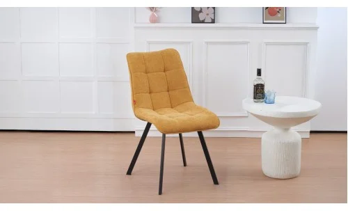 Set Masă Living Extensibilă Blat Ceramic KJT416 Alb-Cappuccino cu 4 Scaune DCM1801CF Muștar