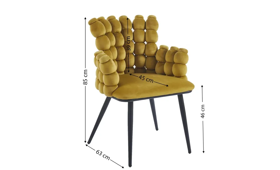 Set Masă Living Extensibilă Blat Ceramic Negru/Auriu DTM0105CS cu 6 Scaune KJC374 Galbene