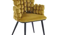 Set Masă Living Extensibilă Blat Ceramic Negru/Auriu DTM0105CS cu 6 Scaune KJC374 Galbene