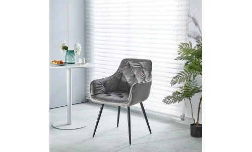 Set Masă Living Extensibilă KJT4711-1 Alb cu 4 Scaune Tapițate KJC38 Gri