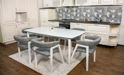 Set Masa Fixă Palmdale Albă cu 6 Scaune Carolina