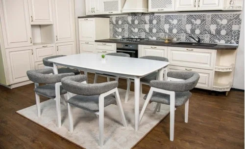 Set Masa Fixă Palmdale Albă cu 6 Scaune Carolina