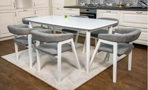 Set Masa Fixă Palmdale Albă cu 6 Scaune Carolina