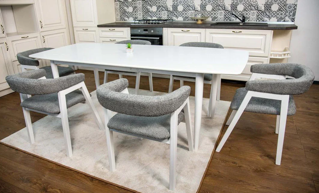 Set Masa Fixă Palmdale Albă cu 6 Scaune Carolina 2