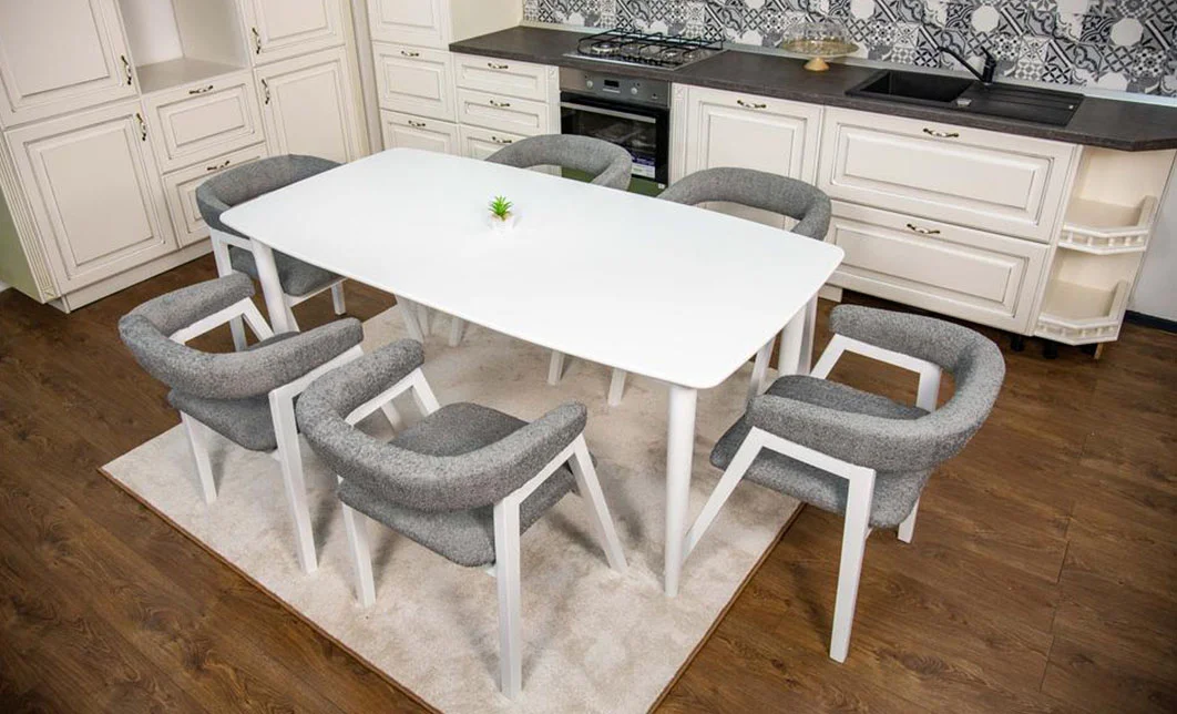 Set Masa Fixă Palmdale Albă cu 6 Scaune Carolina 4