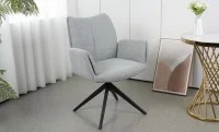 Set Masă Living Extensibilă CT163 Blat Ceramic Alb cu 4 Scaune Rotative KJC77 Gri Deschis