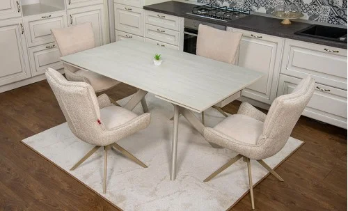Set Masă Living Extensibilă Bej DTM0107 cu 4 Scaune DCM0607CS Bej
