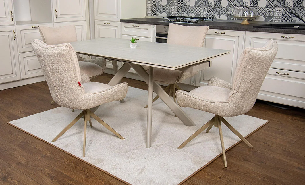 Set Masă Living Extensibilă Bej DTM0107 cu 4 Scaune DCM0607CS Bej 3