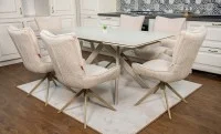 Set Masă Living Extensibilă Bej DTM0107 cu 6 Scaune DCM0607CS Bej 4