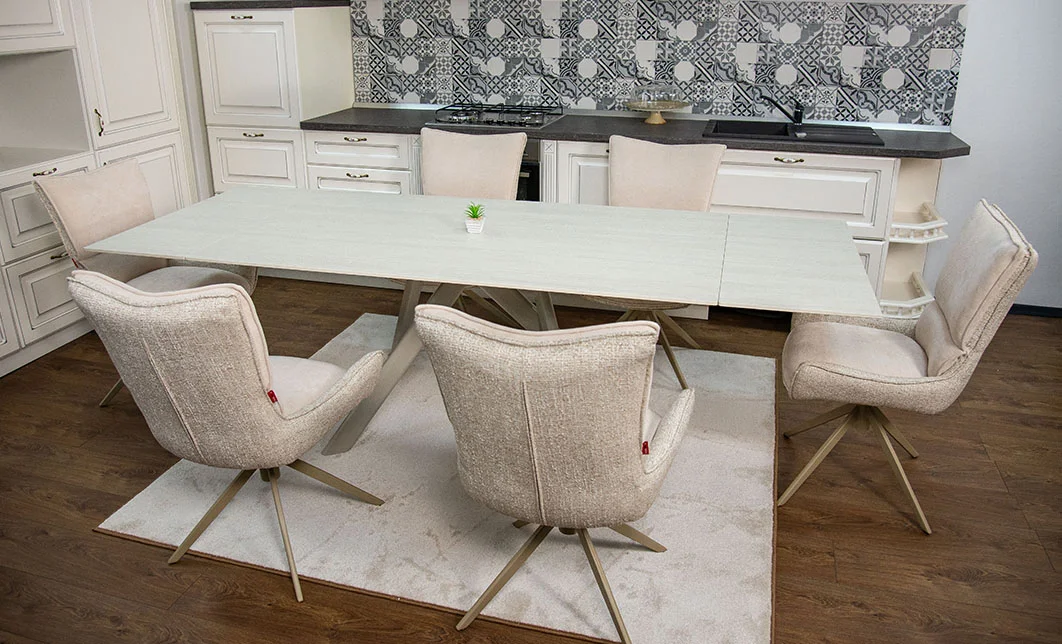Set Masă Living Extensibilă Bej DTM0107 cu 6 Scaune DCM0607CS Bej 7
