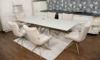 Set Masă Living Extensibilă Bej DTM0107 cu 6 Scaune DCM0607CS Bej 8