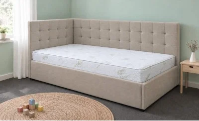 Pat Tapițat de Colț Claudia 90x200, Fresh 2, Bej Închis