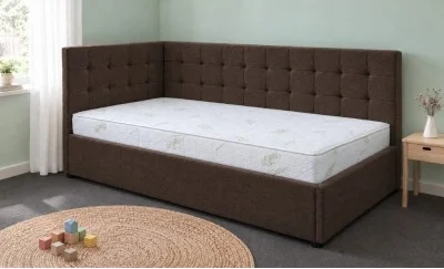 Pat Tapițat de Colț Claudia 90x200, Fresh 6, Maro Închis